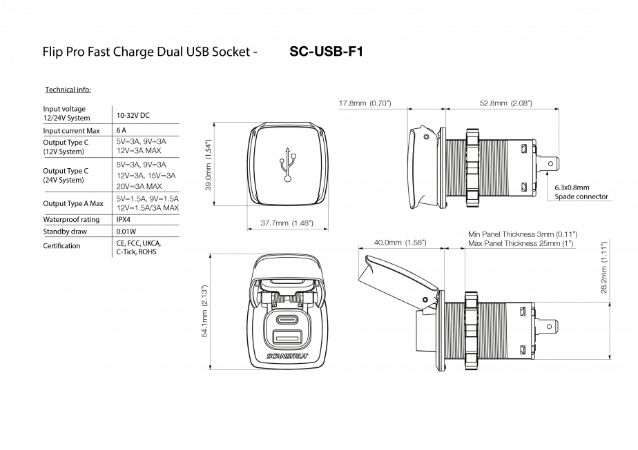 Scanstrut Flip Pro Dual USB Socket