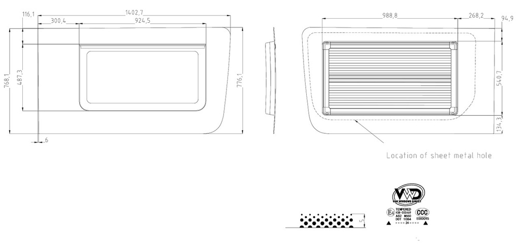 Premium Awning Window - Passenger Side Sliding Door - MERCEDES SPRINTER

