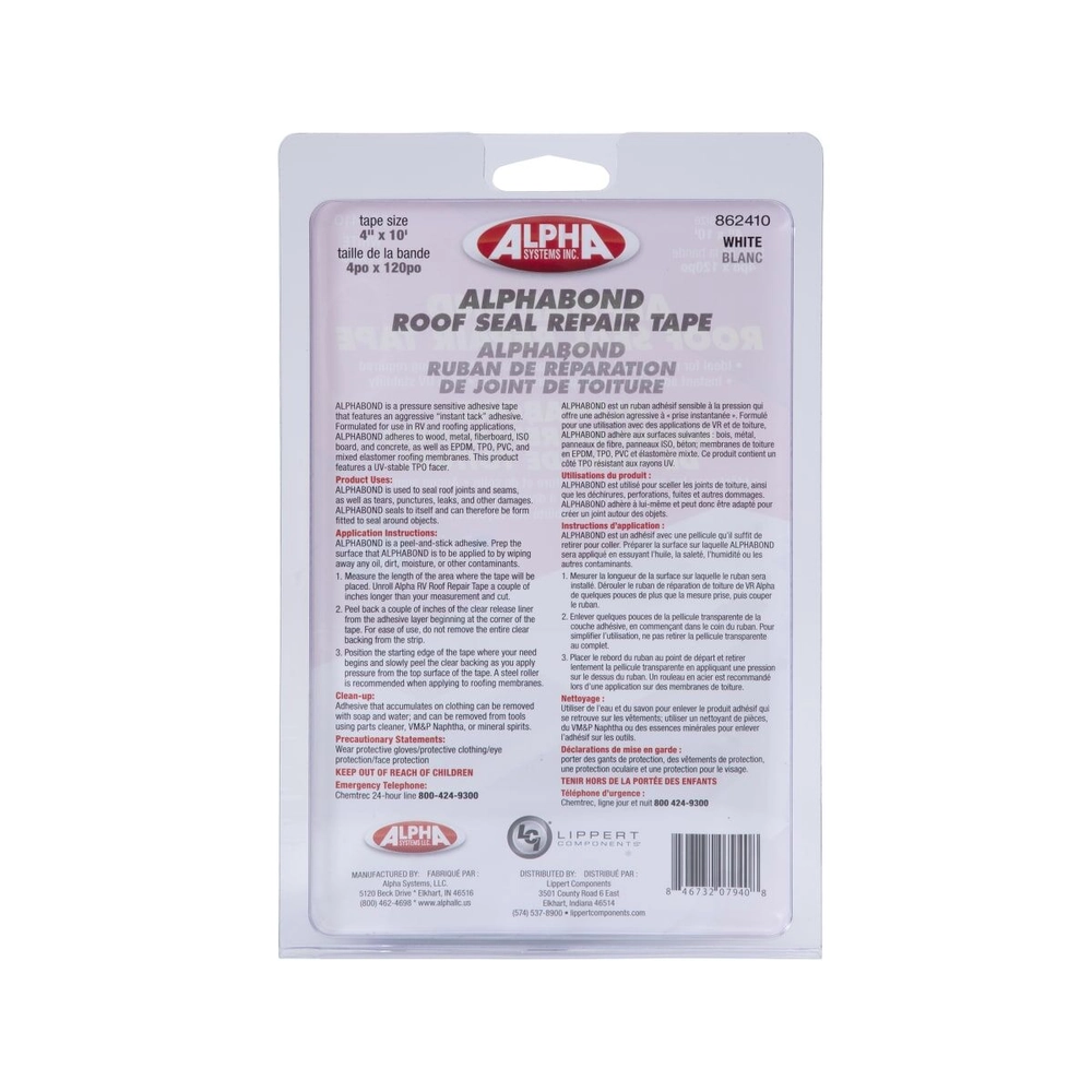 ALPHABOND TPO Tape 4" x 10' Repair Tape, White