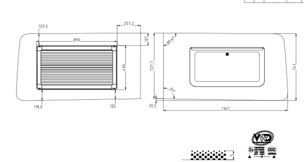 Awning window with store inside - Passenger Side Sliding Door - FORD TRANSIT