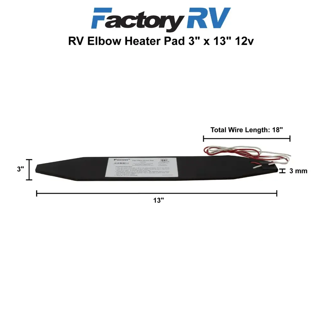 RV Elbow Pipe Tank Heater Pad | 12V | 3" x 13"