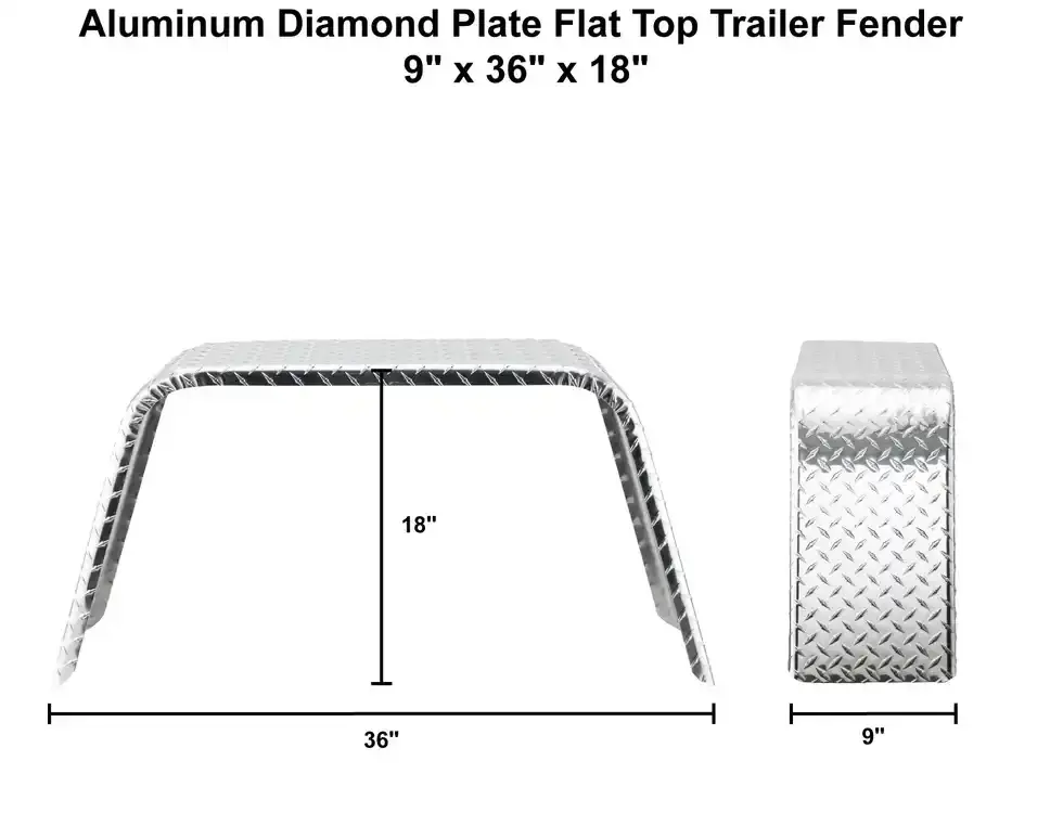 Trailer Fender 9x36x18  Aluminum Diamond Plate Flat Top 002.webp