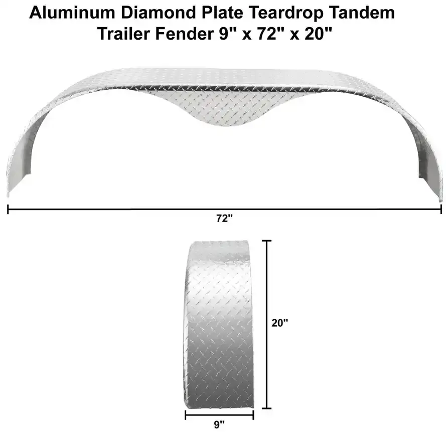 Tandem Trailer Fender 9x72x20 Aluminum Diamond Plate Teardrop 005.webp