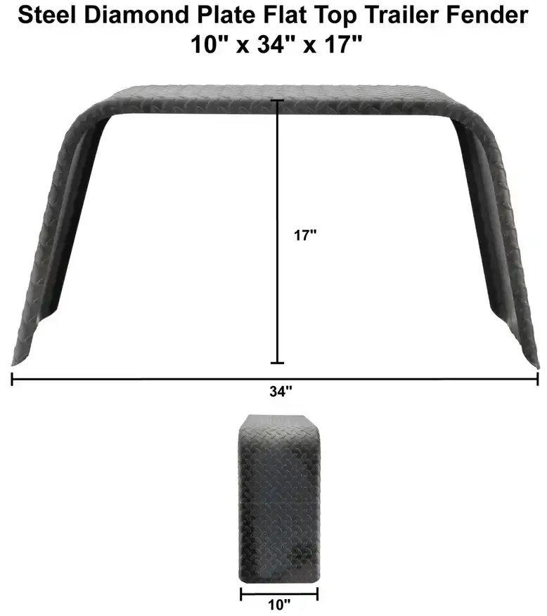 Trailer Fender 10x34x17 Steel Diamond Plate Flat Top 001.webp