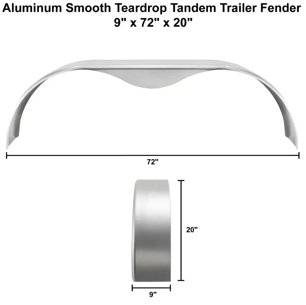 Tandem Trailer Fender 9x72x20 Aluminum Smooth Teardrop 003.webp