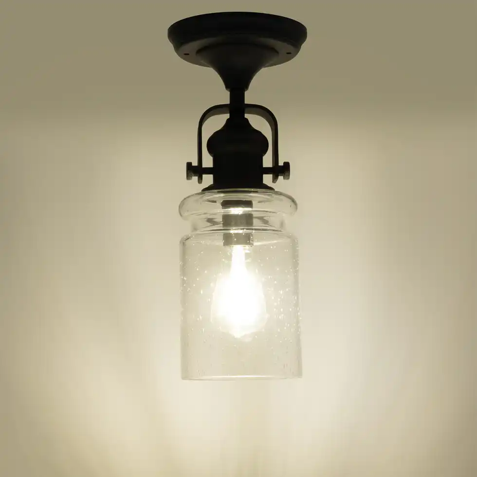 RV Ceiling Light | 12V LED Semi-Flush Matte Black Glass