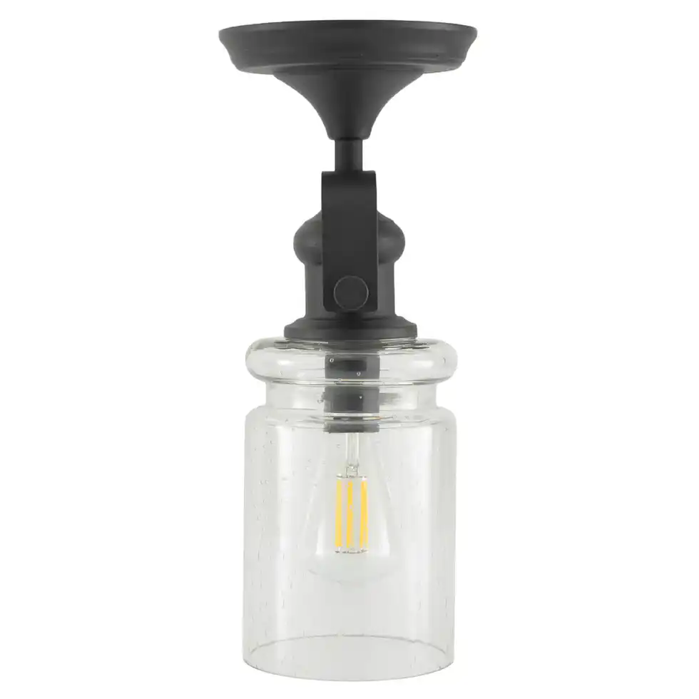 RV Ceiling Light | 12V LED Semi-Flush Matte Black Glass