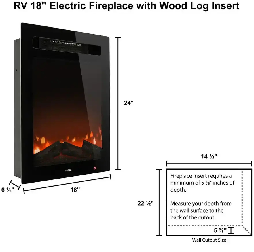 RV 18 Electric Fireplace with Wood Log Insert SKU LFP-18-L 001.webp