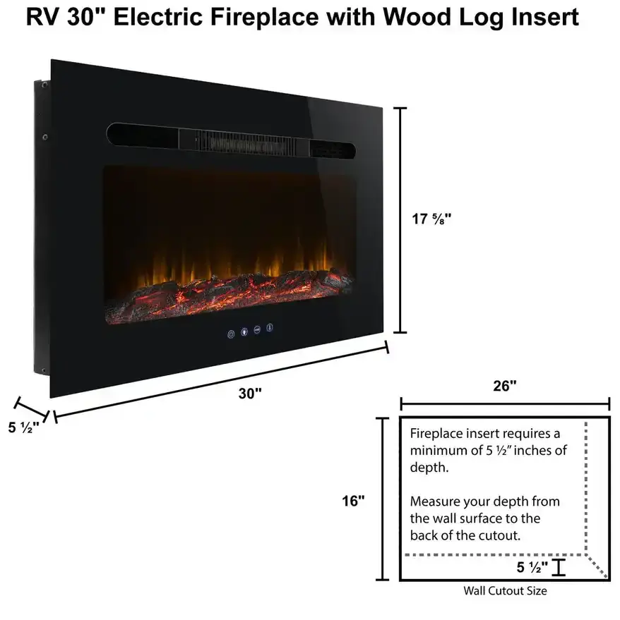 RV 30 Electric Fireplace with Wood Log Insert SKU LFP-30-L 009.webp