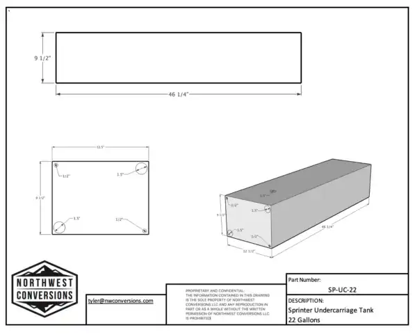 22-Gallon Mercedes Sprinter Driver Side Undercarriage Water Tank (SP-UC-22) 