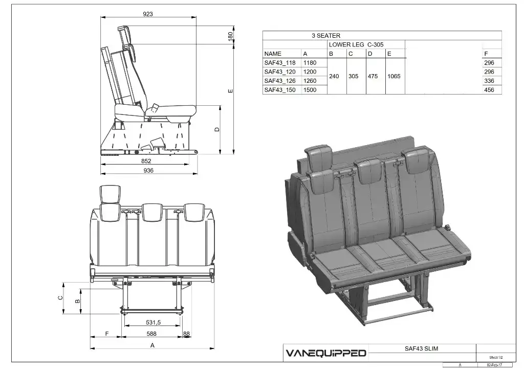 Triple Seat Bed SafeTrack 3-Seater - VANEQUIPPED - TRANSPORT CANADA CERTIFIED 🇨🇦.webp