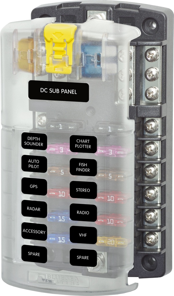 12V pannel - 12 Circuits with Negative Bus and Cover - ST Blade Fuse Block - BLUE SEA